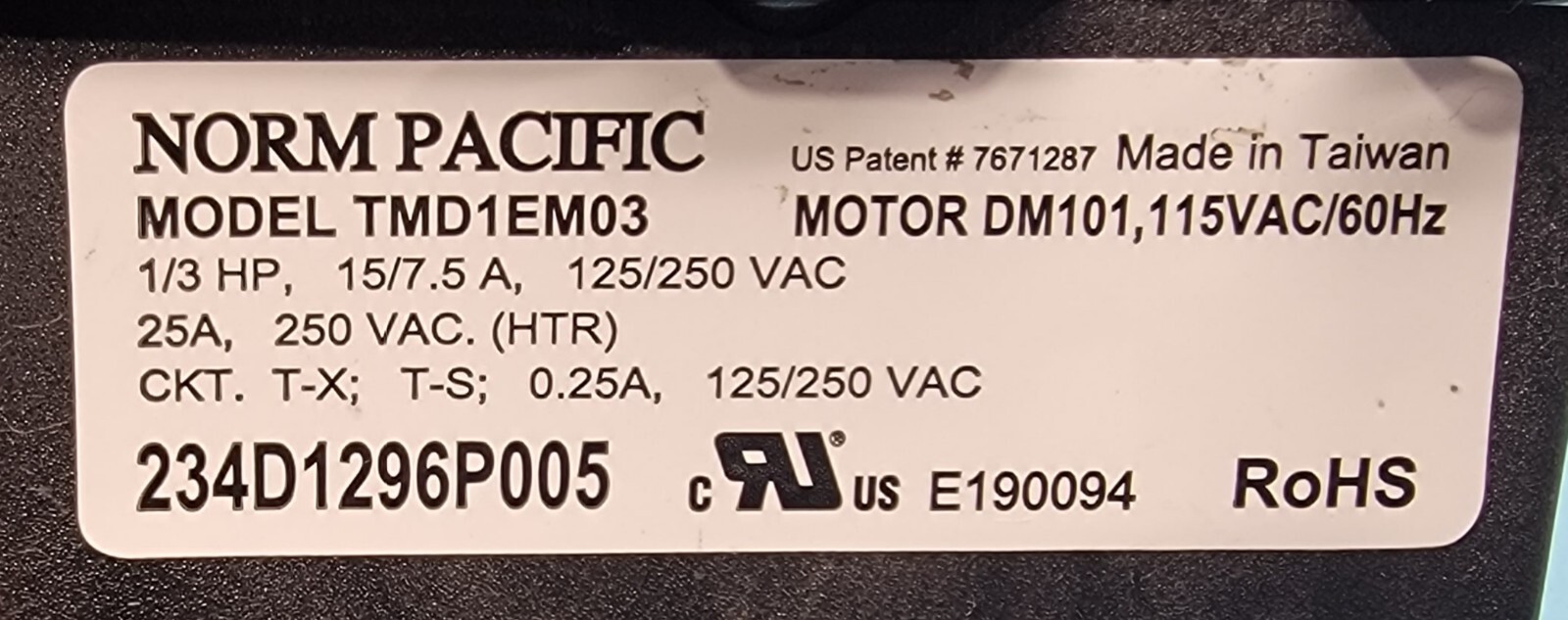 Genuine Dryer GE Timer Part#234D1296P005