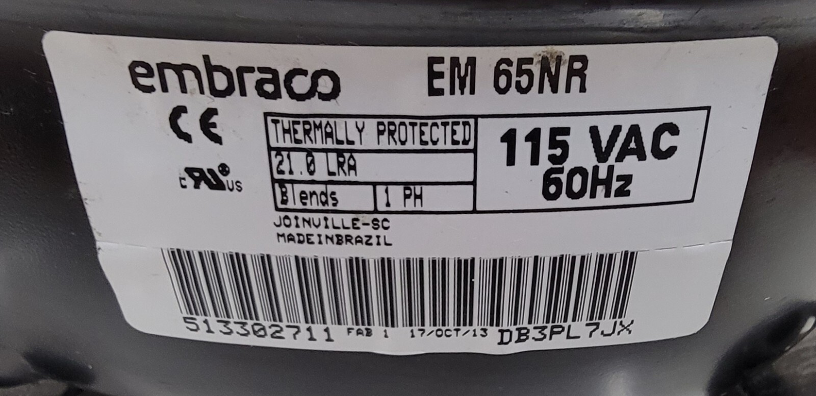 Genuine Refrigerator Sub-Zero Compressor Part#513302711 EM65NR