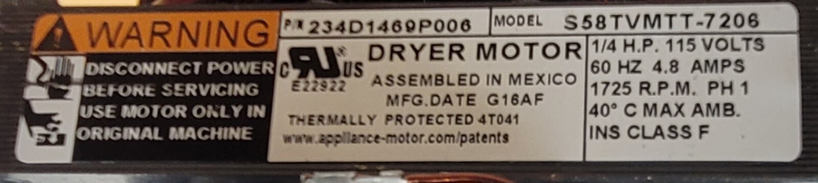 Genuine Dryer GE Motor w/Blower Part#234D1469P006