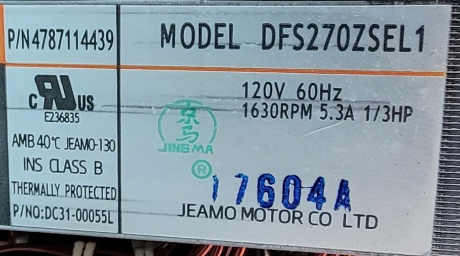 Genuine Dryer Samsung Motor w/Blower Part#4787114439