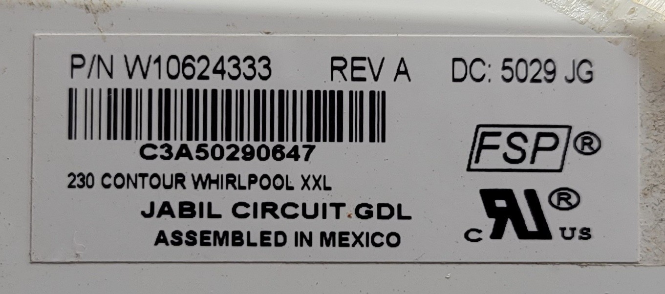 Genuine Refrigerator Whirlpool Control Board Part#W10624333