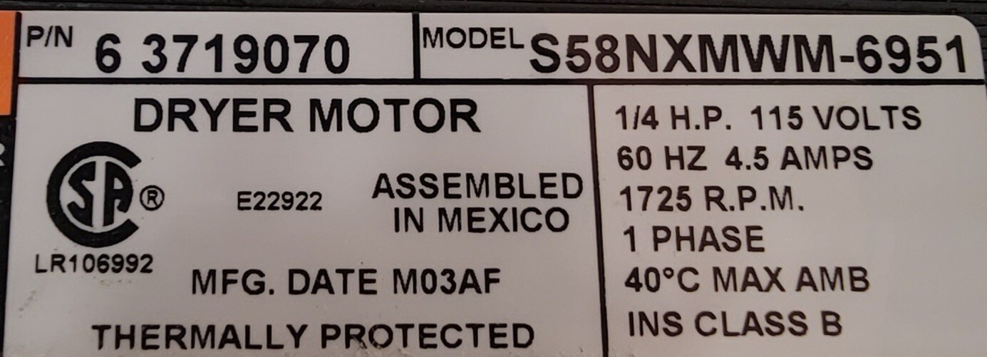 Genuine Dryer Maytag Motor w/Blower Part#63719070