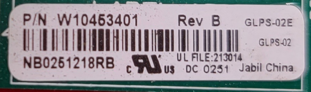 Genuine Refrigerator Whirlpool Control Board Part#W10453401