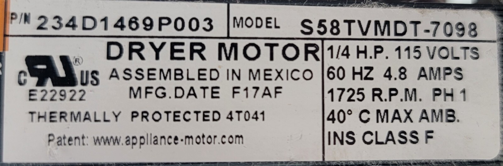 Genuine Dryer GE Motor w/Blower Part#234D1469P003