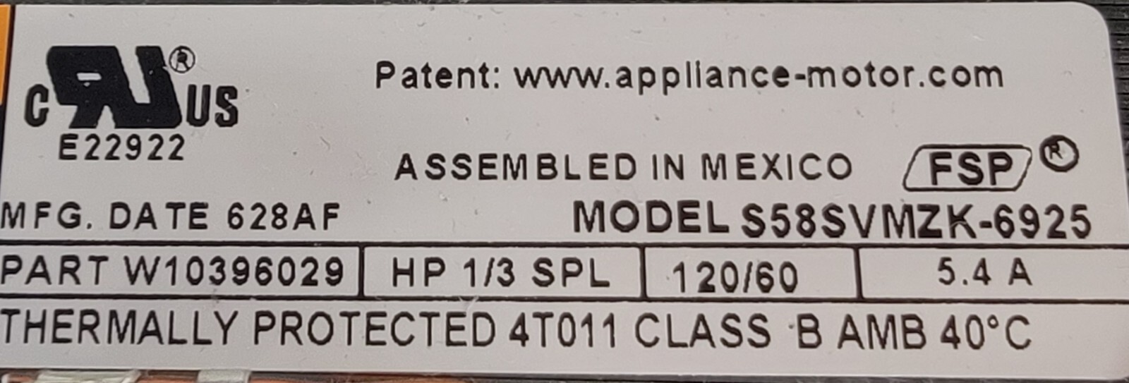 Genuine Dryer Whirlpool Motor w/Blower Part#W10396029