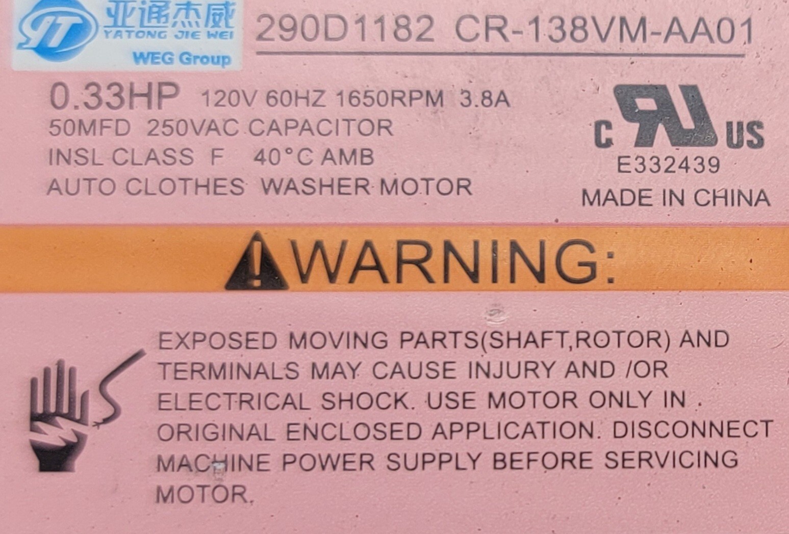 Genuine Washer GE Drive Motor Part#290D1182