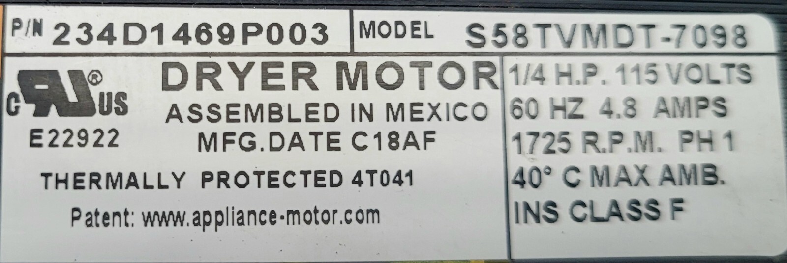 Genuine Dryer GE Drive Motor Part#234D1469P003