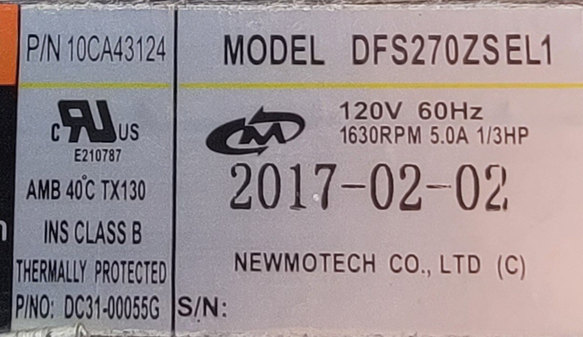 Genuine Dryer Samsung Motor w/Blower Part#10CA43124