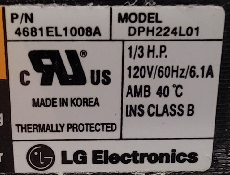 Genuine Dryer LG Motor w/Blower Part#4681EL1008A