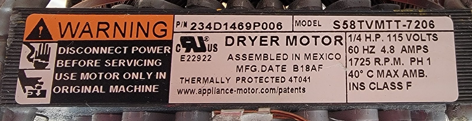 Genuine Dryer GE Motor w/Blower Part#234D1469P006