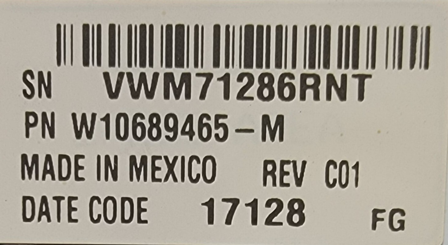 Genuine Washer Whirlpool Interface Control Board Part#W10689465
