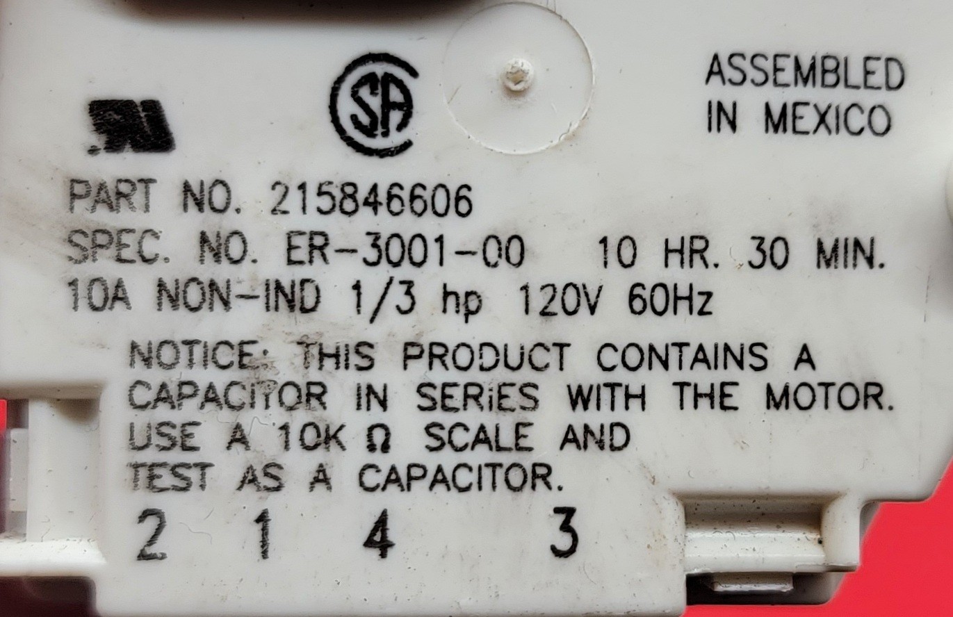 Genuine Refrigerator Frigidaire Defrost Timer Part#215846606