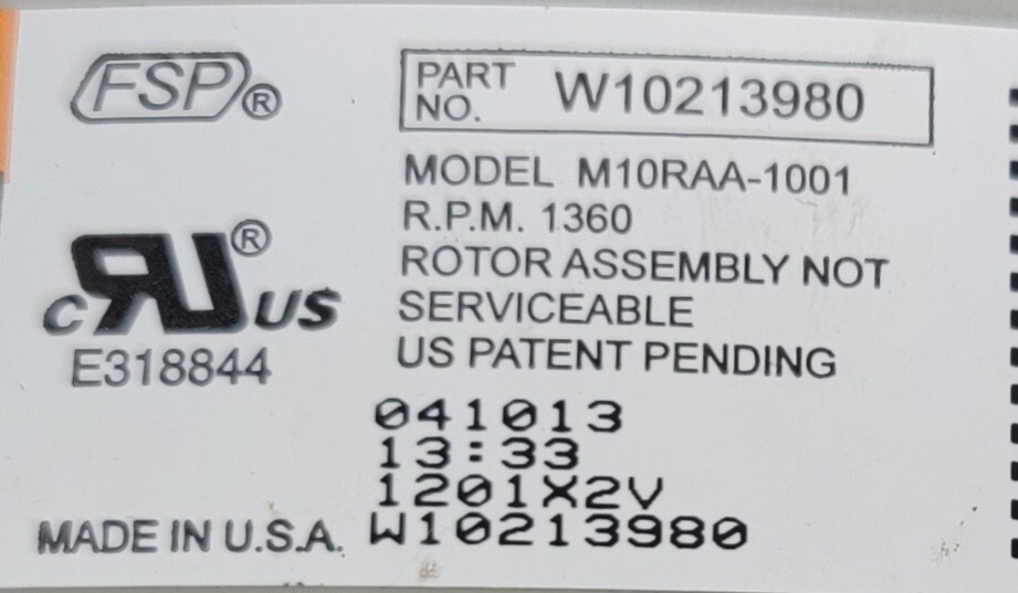 Genuine Washer Whirlpool Stator Rotor Part#W10213980