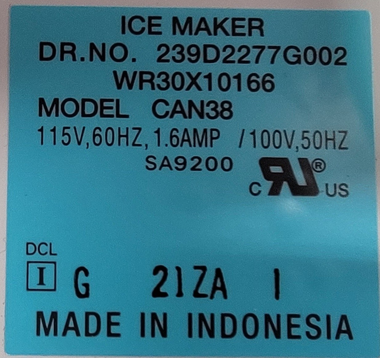 Genuine Refrigerator GE Ice Maker Part#239D2277G002