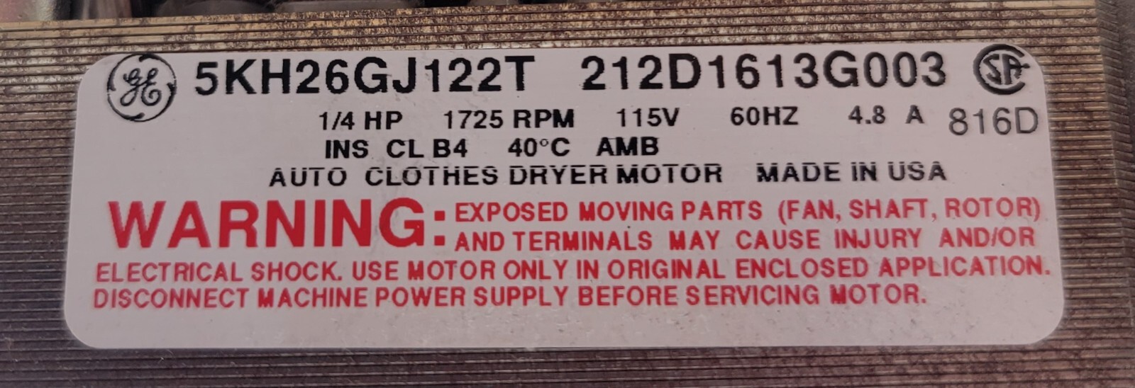 Genuine Dryer GE Drive Motor w/Blower Part#212D1613G003