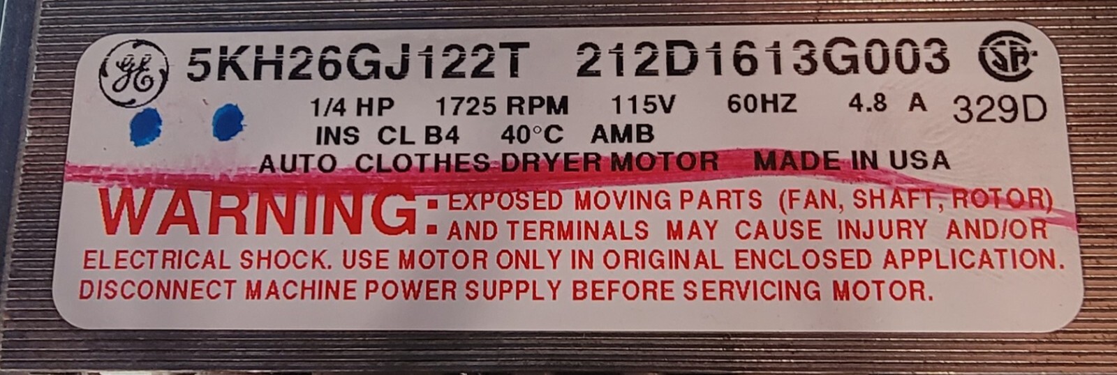 Genuine Dryer GE Motor w/Blower Part#212D1613G003