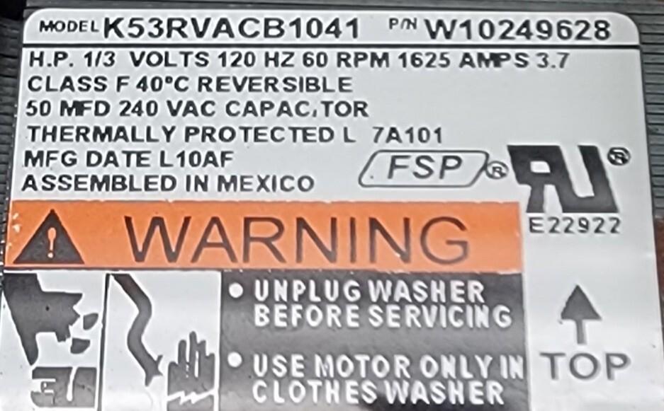 Genuine Refrigerator Kenmore Drive Motor Part#W10249628