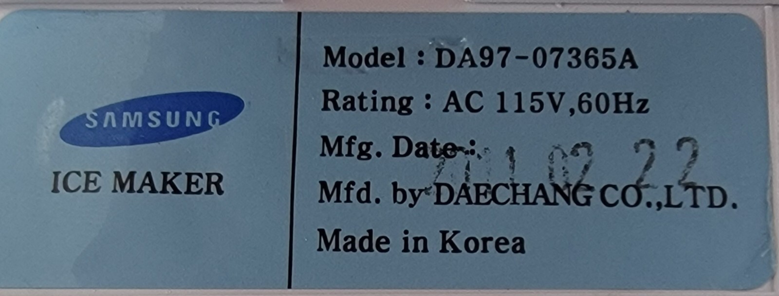 Genuine Refrigerator Samsung Ice Maker Part#DA97-07365A