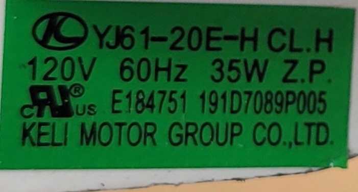 Genuine Double Oven GE Cooling Fan Part#191D7089P005