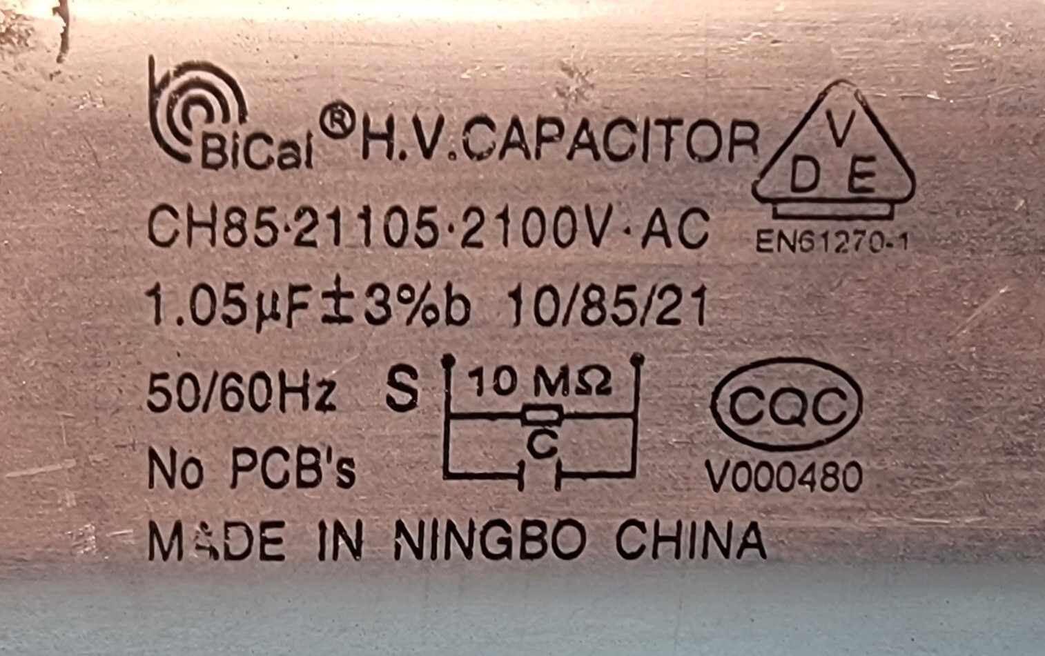 Genuine Microwave Kitchen Aid Capacitor Part#CH85.21105.2100V