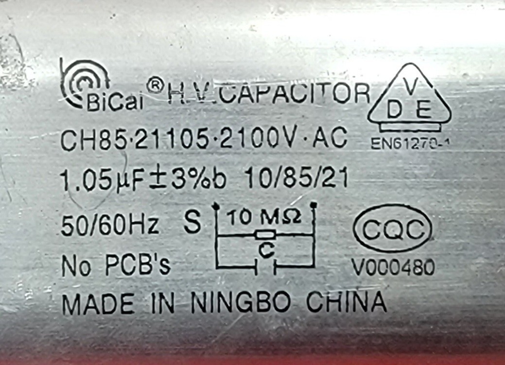 Genuine Microwave Kitchen Aid Capacitor Part#CH85.21105.2100V