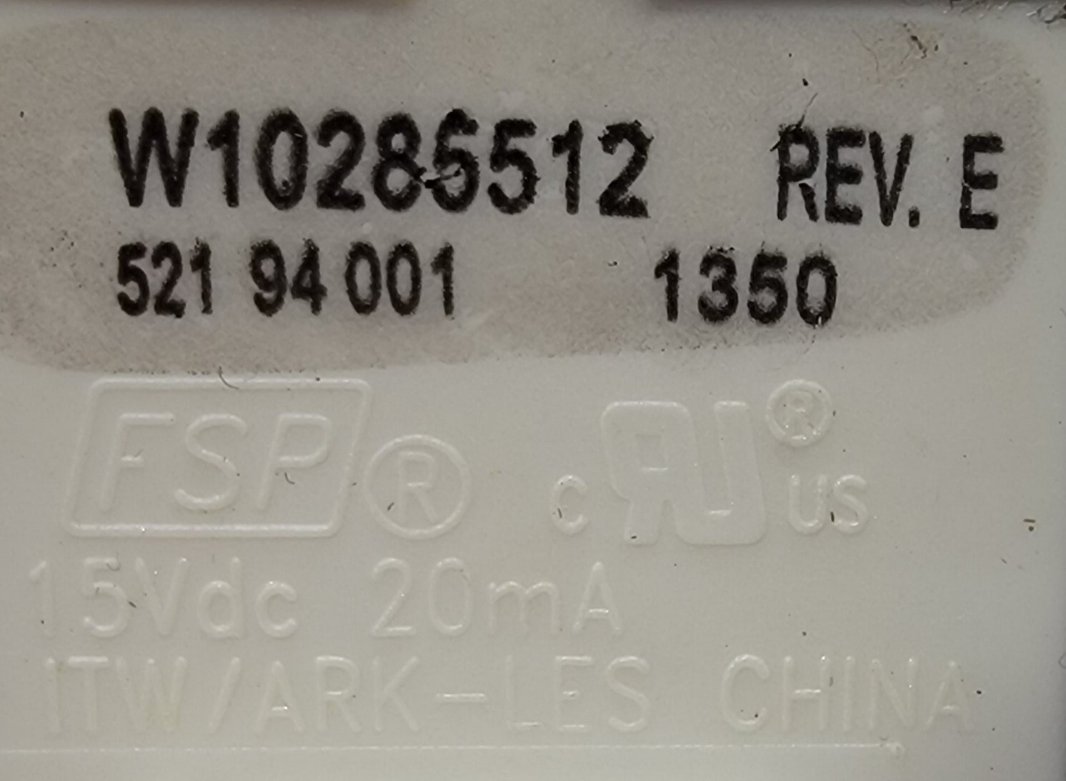 Genuine Washer Whirlpool Selector Switch Set Part#W10285512