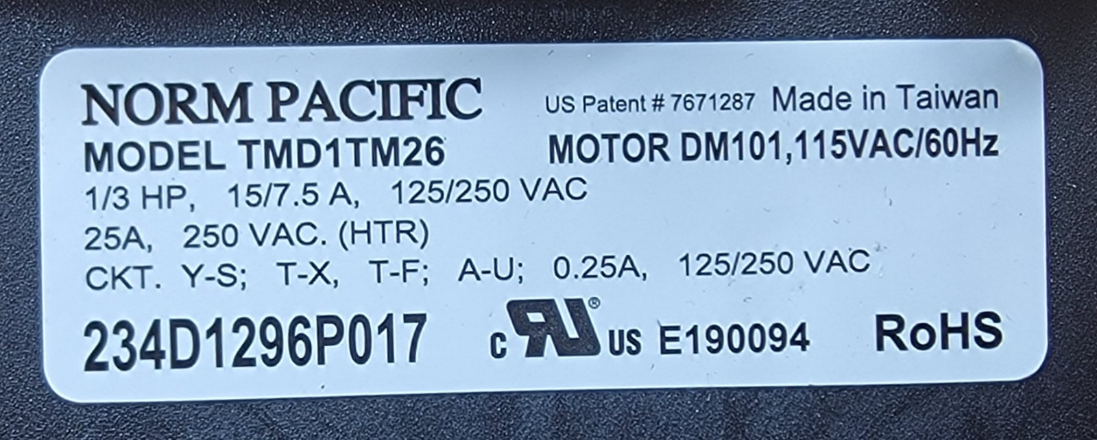 Genuine Washer/Dryer GE Timer Part#234D1296P017