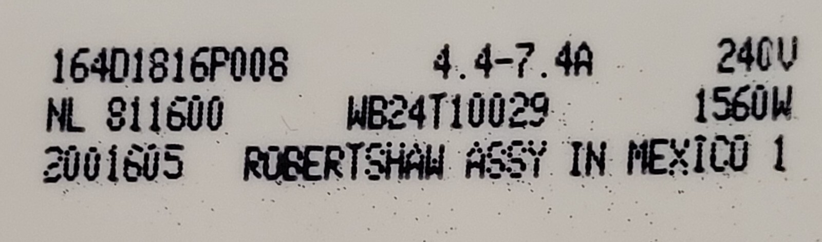 Genuine Oven GE Infinite Switch Part#164D1816P008