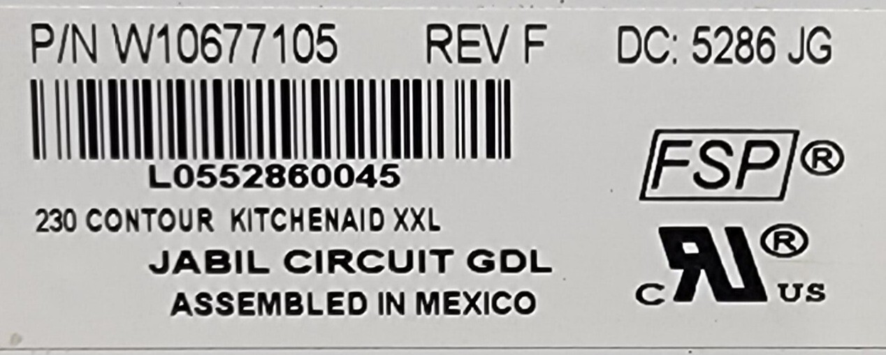 Genuine Refrigerator Kitchen Aid Display Control Board Part#W10677105
