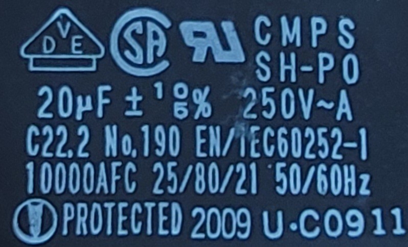 Genuine Refrigerator LG Capacitor Part#EN/1EC60252-1