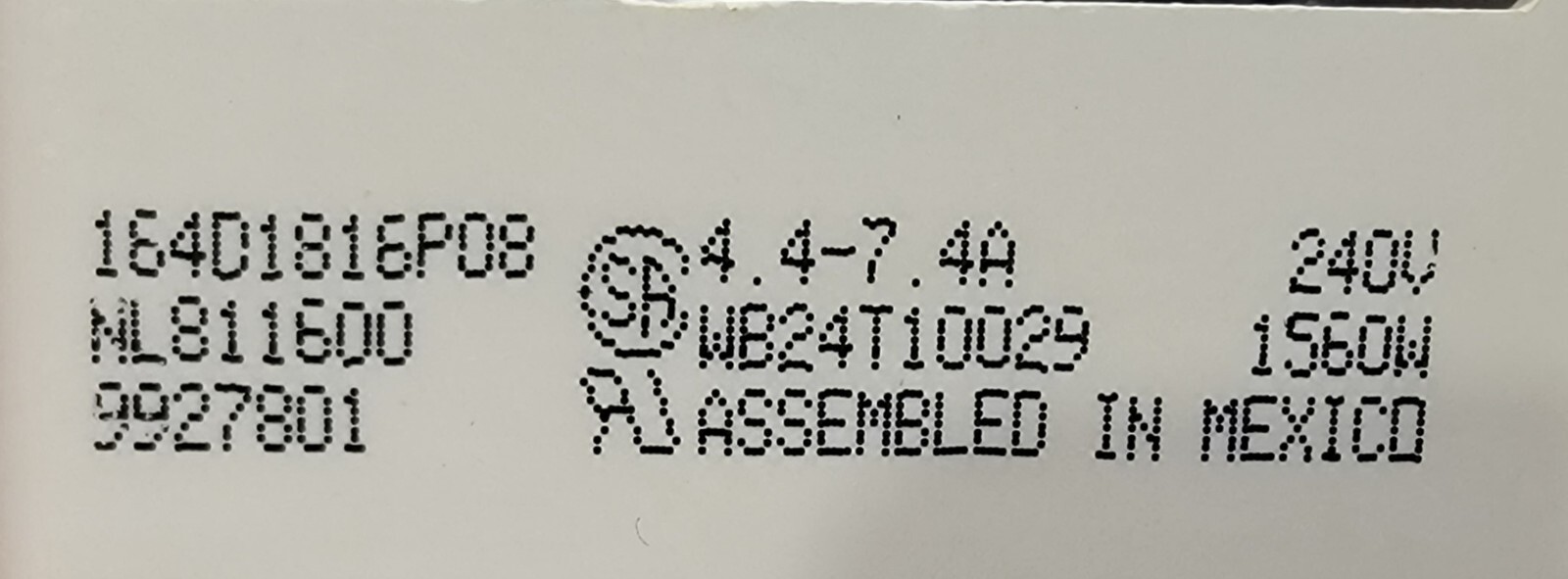 Genuine Oven GE Infinite Switch Part#164D1816P08