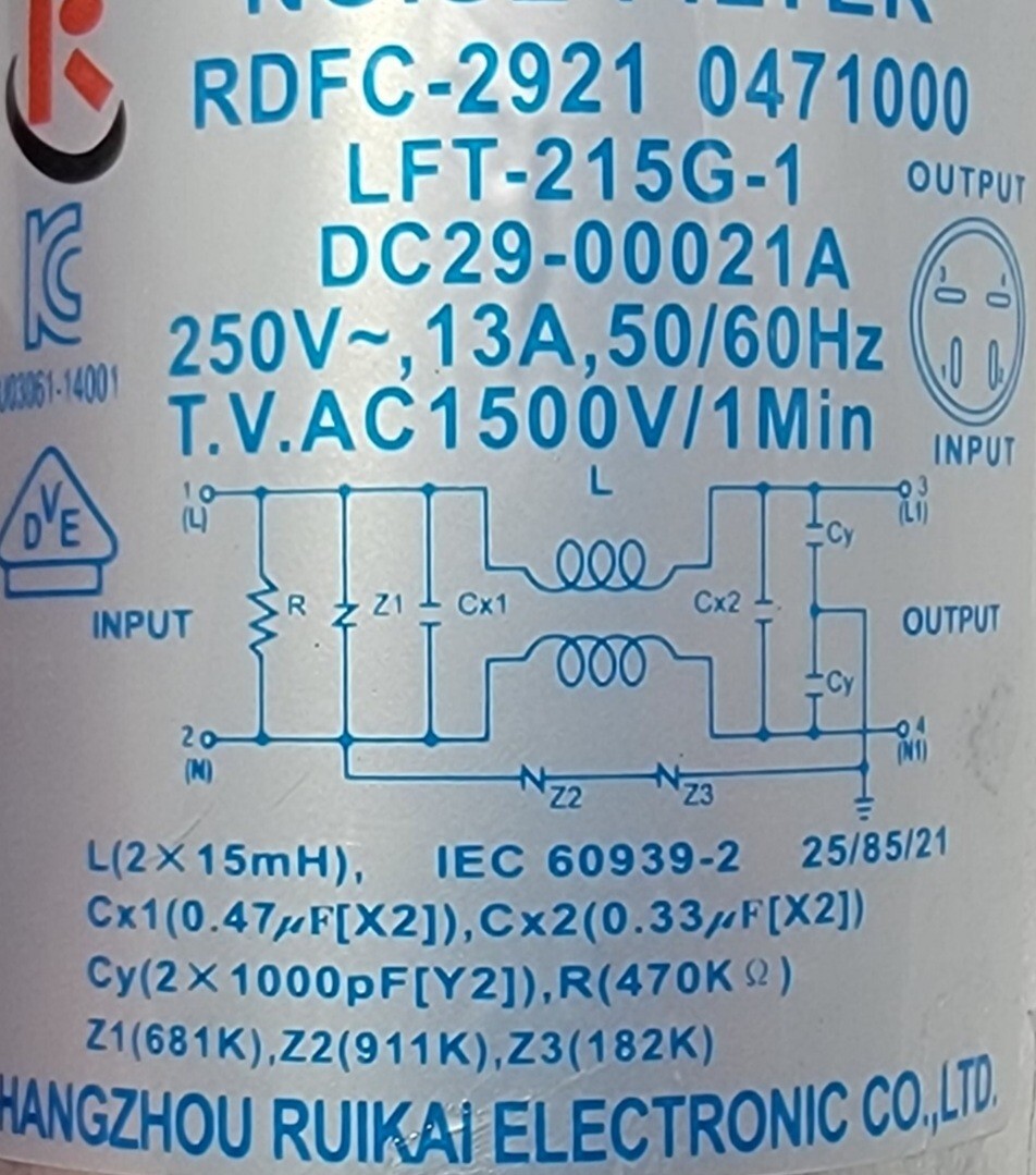 Genuine Washer Samsung Noise Filter Part#DC29-00021A