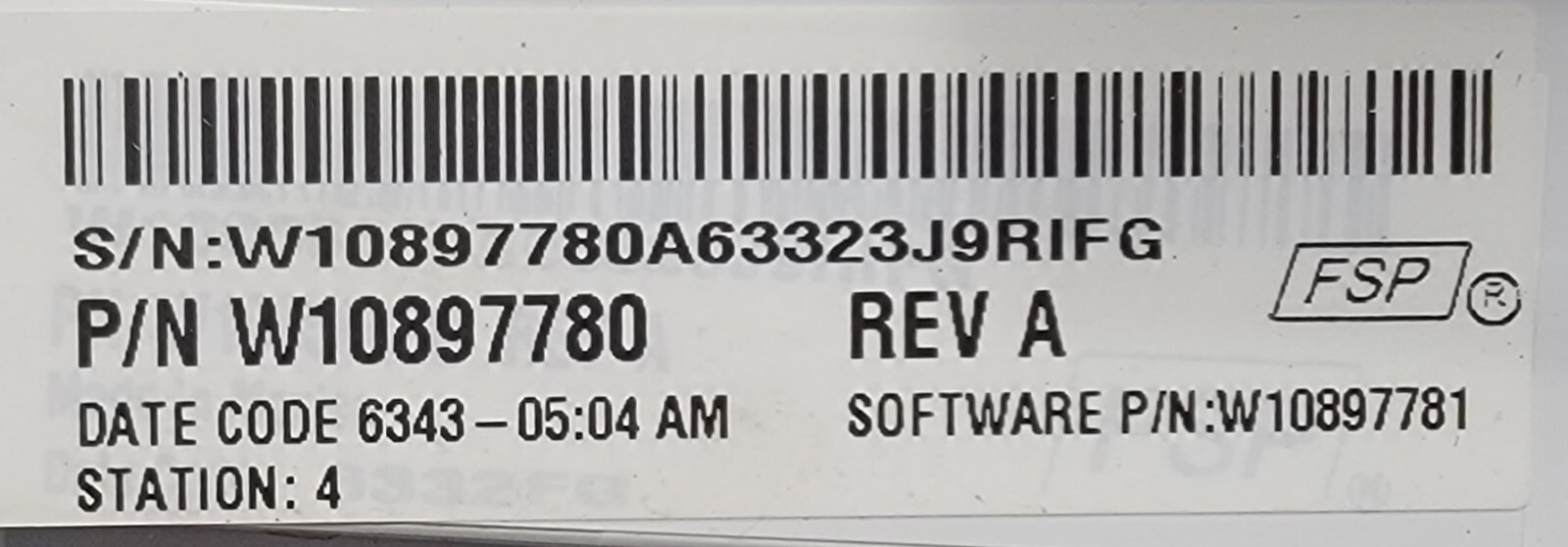 Genuine Washer Whirlpool Control Board Part#W10897780