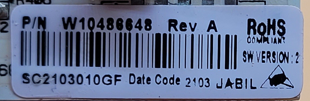 Genuine Refrigerator Whirlpool Control Board Part#W10486648