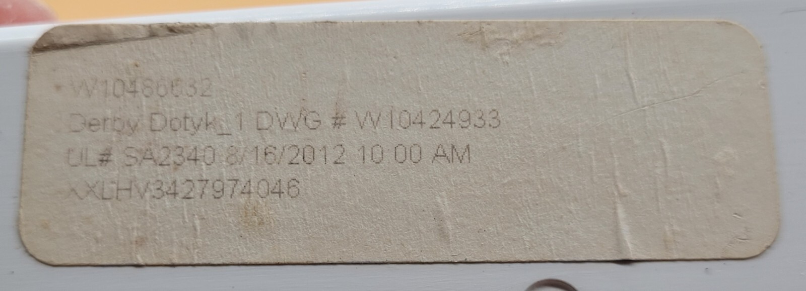 Genuine Refrigerator Whirlpool Control Board Cover Part#W10277855