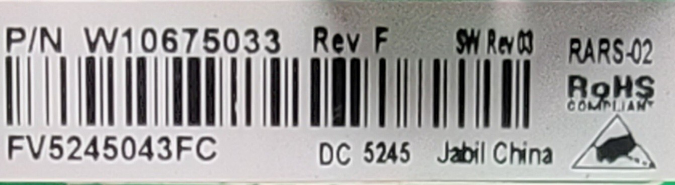 Genuine Refrigerator Kitchen Aid Control Board Part#W10675033