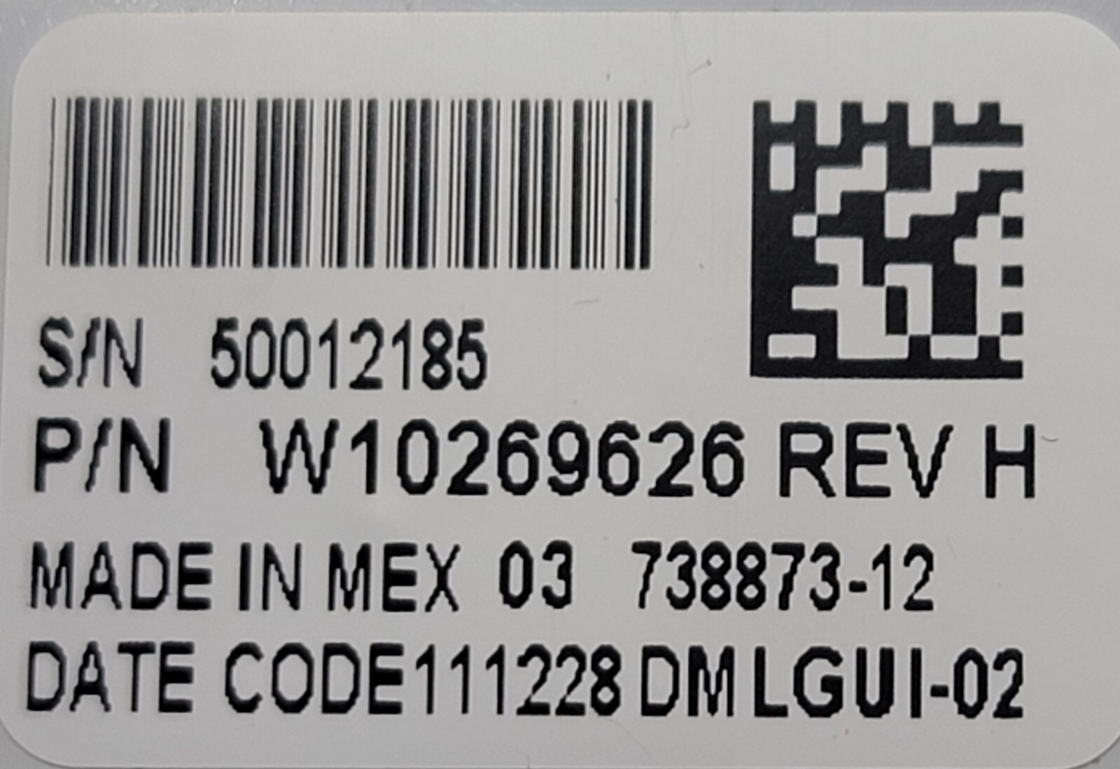 Genuine Dryer Whirlpool Control Board Part#W10269626