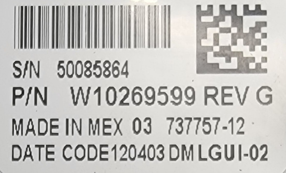 Genuine Washer Whirlpool Control Board Part#W10269599