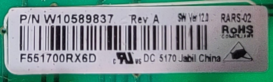 Genuine Refrigerator Whirlpool Control Board Part#W10589837