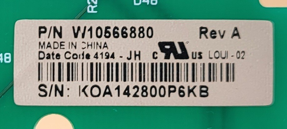 Genuine Washer Whirlpool Control Board Part#W10566880