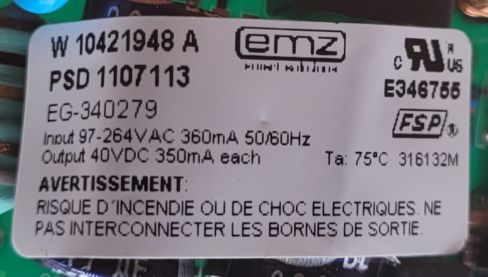Genuine Refrigerator Kitchen Aid Control Board Part#W10421948