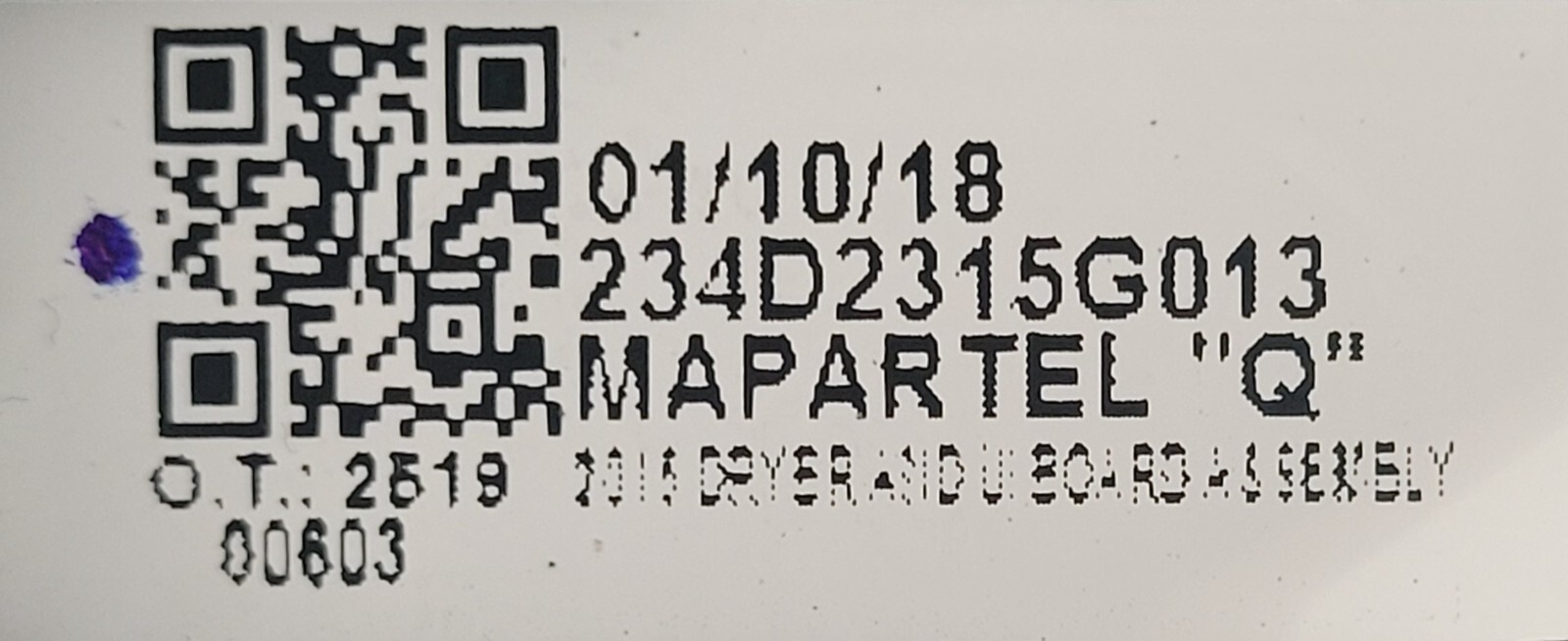 Genuine Dryer GE Control Board Part#234D2315G013