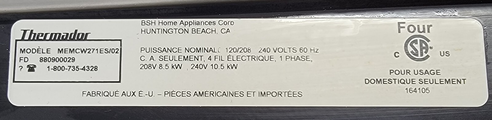 Genuine Triple Wall Oven Thermador Control Panel Part#79.92808.000-02