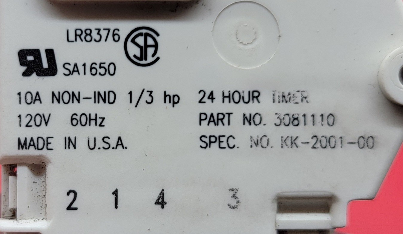 Genuine Refrigerator Sub-Zero Defrost Timer Part#3081110