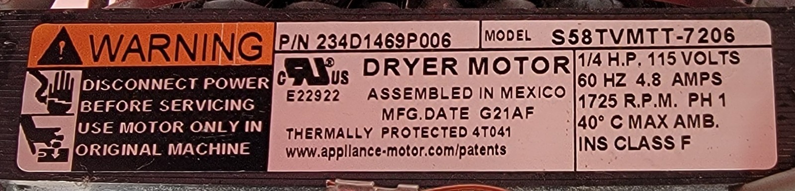 Genuine Dryer GE Motor w/Blower Part#234D1469P006