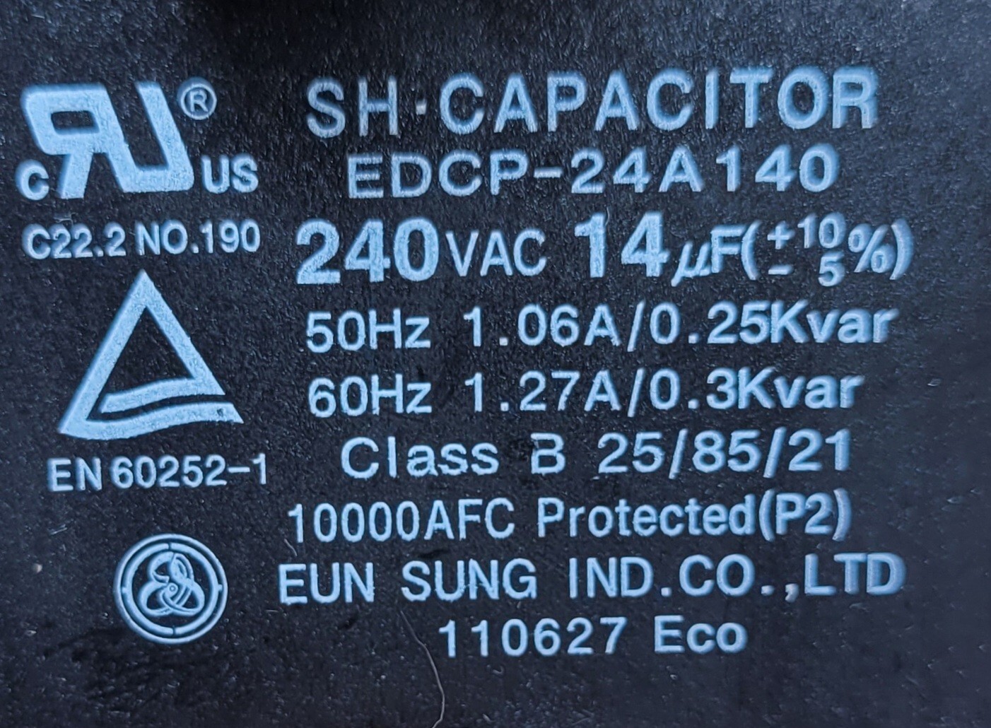 Genuine Refrigerator LG Capacitor Part#EDCP-24A140