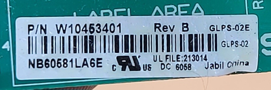 Genuine Refrigerator Whirlpool Control Board Part#W10453401