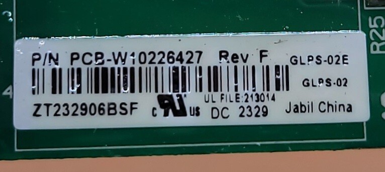 Genuine Refrigerator Kitchen Aid Control Board Part#W10226427