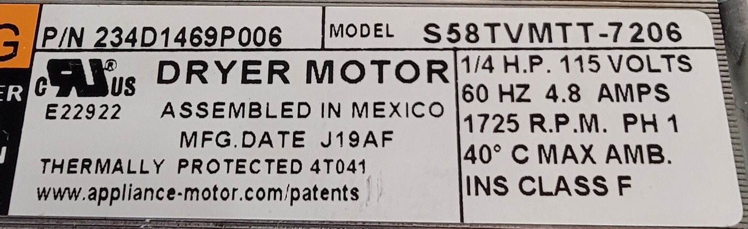 Genuine Dryer GE Motor w/Blower Part#234D1469P006
