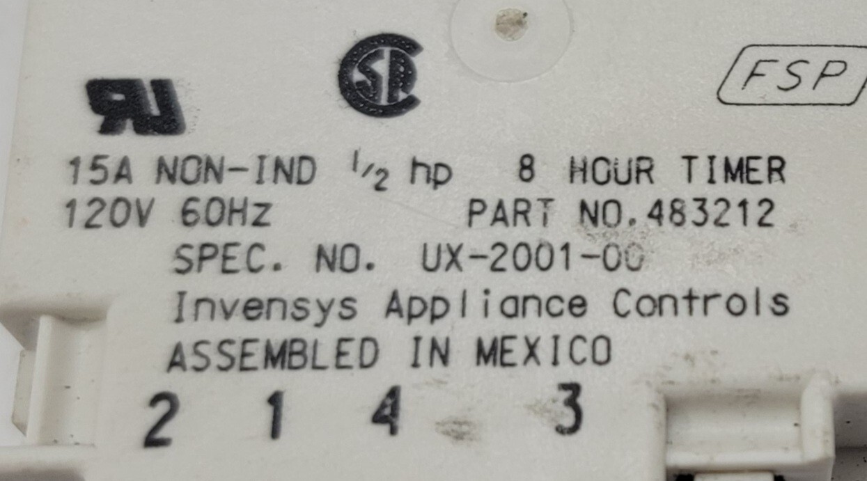 Genuine Refrigerator Sub-Zero Defrost Timer Control Part#483212